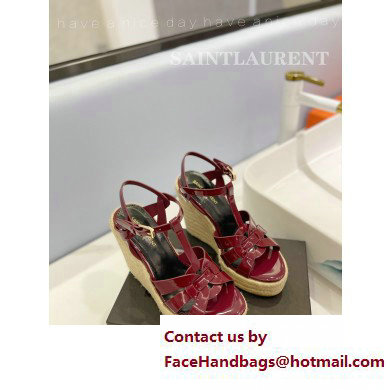 Saint Laurent Heel 12.5cm Platform 3.5cm Tribute Wedge Espadrilles in Patent Leather 611924 Burgundy