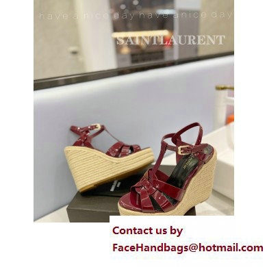 Saint Laurent Heel 12.5cm Platform 3.5cm Tribute Wedge Espadrilles in Patent Leather 611924 Burgundy