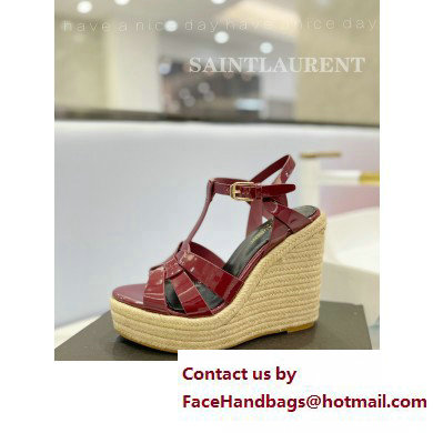 Saint Laurent Heel 12.5cm Platform 3.5cm Tribute Wedge Espadrilles in Patent Leather 611924 Burgundy