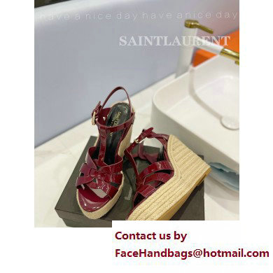 Saint Laurent Heel 12.5cm Platform 3.5cm Tribute Wedge Espadrilles in Patent Leather 611924 Burgundy