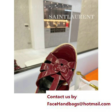 Saint Laurent Heel 12.5cm Platform 3.5cm Tribute Wedge Espadrilles in Patent Leather 611924 Burgundy