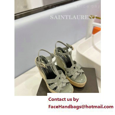 Saint Laurent Heel 12.5cm Platform 3.5cm Tribute Wedge Espadrilles in Patent Leather 611924 Gray