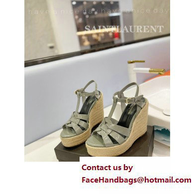 Saint Laurent Heel 12.5cm Platform 3.5cm Tribute Wedge Espadrilles in Patent Leather 611924 Gray