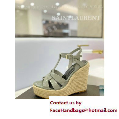 Saint Laurent Heel 12.5cm Platform 3.5cm Tribute Wedge Espadrilles in Patent Leather 611924 Gray