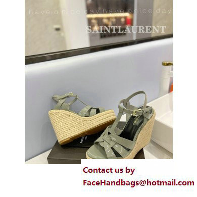 Saint Laurent Heel 12.5cm Platform 3.5cm Tribute Wedge Espadrilles in Patent Leather 611924 Gray