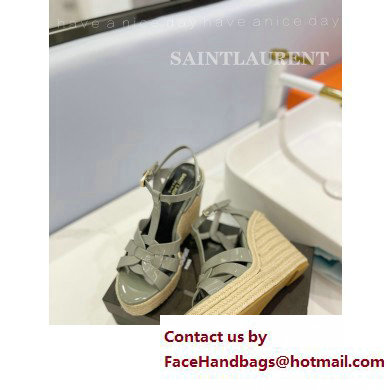 Saint Laurent Heel 12.5cm Platform 3.5cm Tribute Wedge Espadrilles in Patent Leather 611924 Gray