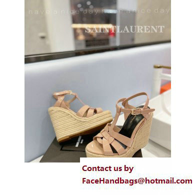 Saint Laurent Heel 12.5cm Platform 3.5cm Tribute Wedge Espadrilles in Patent Leather 611924 Nude