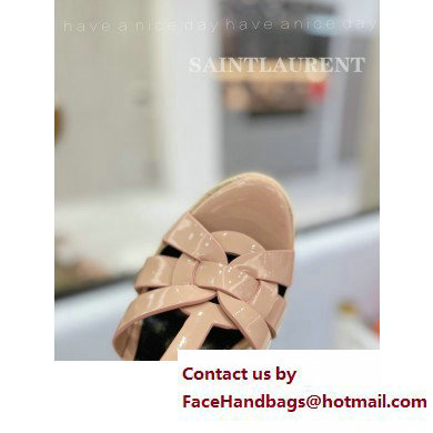 Saint Laurent Heel 12.5cm Platform 3.5cm Tribute Wedge Espadrilles in Patent Leather 611924 Nude