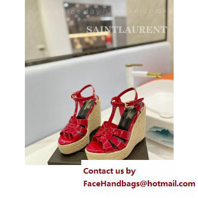 Saint Laurent Heel 12.5cm Platform 3.5cm Tribute Wedge Espadrilles in Patent Leather 611924 Red