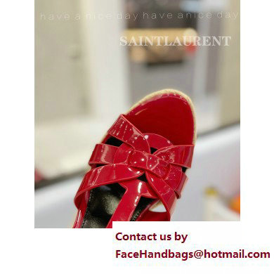 Saint Laurent Heel 12.5cm Platform 3.5cm Tribute Wedge Espadrilles in Patent Leather 611924 Red