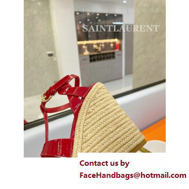 Saint Laurent Heel 12.5cm Platform 3.5cm Tribute Wedge Espadrilles in Patent Leather 611924 Red