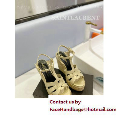 Saint Laurent Heel 12.5cm Platform 3.5cm Tribute Wedge Espadrilles in Smooth Leather 611924 Beige