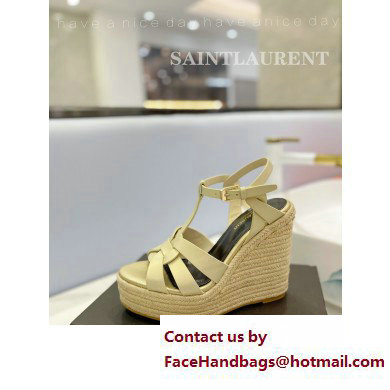 Saint Laurent Heel 12.5cm Platform 3.5cm Tribute Wedge Espadrilles in Smooth Leather 611924 Beige