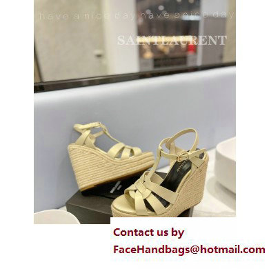 Saint Laurent Heel 12.5cm Platform 3.5cm Tribute Wedge Espadrilles in Smooth Leather 611924 Beige