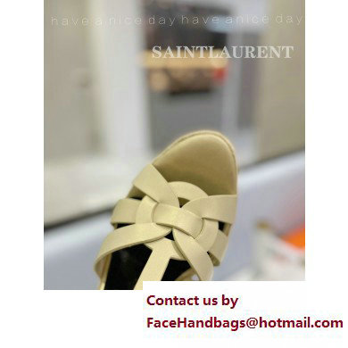 Saint Laurent Heel 12.5cm Platform 3.5cm Tribute Wedge Espadrilles in Smooth Leather 611924 Beige