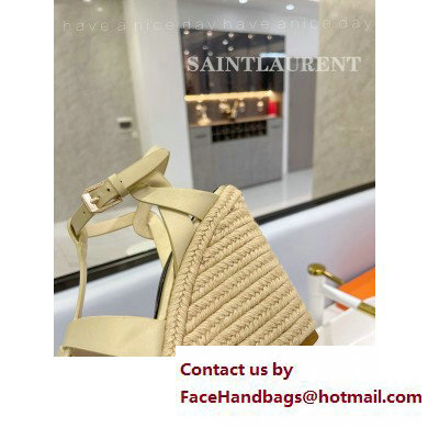 Saint Laurent Heel 12.5cm Platform 3.5cm Tribute Wedge Espadrilles in Smooth Leather 611924 Beige