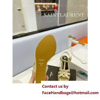 Saint Laurent Heel 12.5cm Platform 3.5cm Tribute Wedge Espadrilles in Smooth Leather 611924 Beige