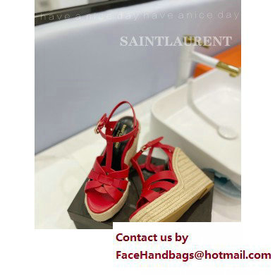 Saint Laurent Heel 12.5cm Platform 3.5cm Tribute Wedge Espadrilles in Smooth Leather 611924 Red