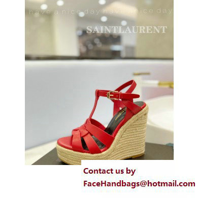 Saint Laurent Heel 12.5cm Platform 3.5cm Tribute Wedge Espadrilles in Smooth Leather 611924 Red