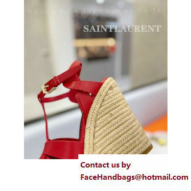 Saint Laurent Heel 12.5cm Platform 3.5cm Tribute Wedge Espadrilles in Smooth Leather 611924 Red