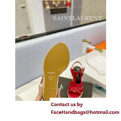 Saint Laurent Heel 12.5cm Platform 3.5cm Tribute Wedge Espadrilles in Smooth Leather 611924 Red