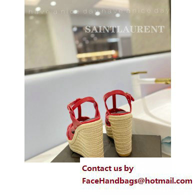 Saint Laurent Heel 12.5cm Platform 3.5cm Tribute Wedge Espadrilles in Smooth Leather 611924 Red