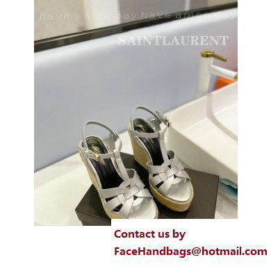 Saint Laurent Heel 12.5cm Platform 3.5cm Tribute Wedge Espadrilles in Smooth Leather 611924 Silver