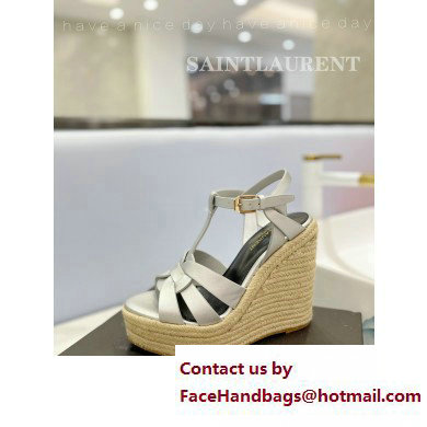 Saint Laurent Heel 12.5cm Platform 3.5cm Tribute Wedge Espadrilles in Smooth Leather 611924 Silver