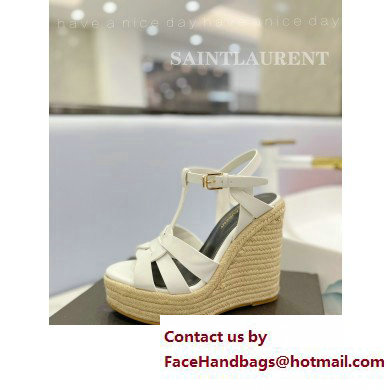 Saint Laurent Heel 12.5cm Platform 3.5cm Tribute Wedge Espadrilles in Smooth Leather 611924 White