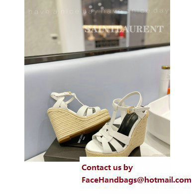 Saint Laurent Heel 12.5cm Platform 3.5cm Tribute Wedge Espadrilles in Smooth Leather 611924 White