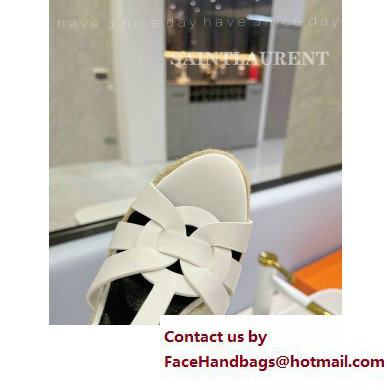 Saint Laurent Heel 12.5cm Platform 3.5cm Tribute Wedge Espadrilles in Smooth Leather 611924 White