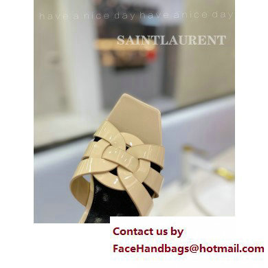 Saint Laurent Heel 6.5cm Tribute Mules Slide Sandals in Patent Leather Beige