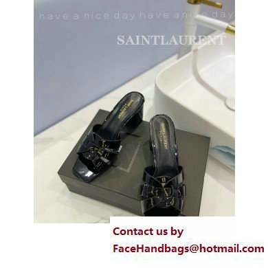 Saint Laurent Heel 6.5cm Tribute Mules Slide Sandals in Patent Leather Black