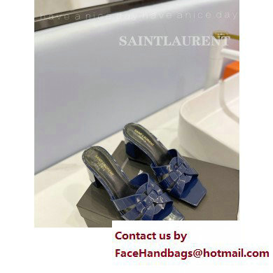 Saint Laurent Heel 6.5cm Tribute Mules Slide Sandals in Patent Leather Blue