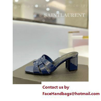 Saint Laurent Heel 6.5cm Tribute Mules Slide Sandals in Patent Leather Blue