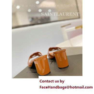 Saint Laurent Heel 6.5cm Tribute Mules Slide Sandals in Patent Leather Brown