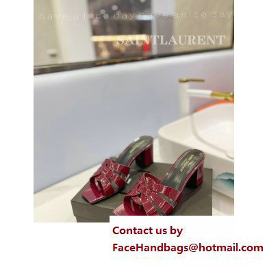 Saint Laurent Heel 6.5cm Tribute Mules Slide Sandals in Patent Leather Burgundy