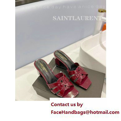 Saint Laurent Heel 6.5cm Tribute Mules Slide Sandals in Patent Leather Burgundy