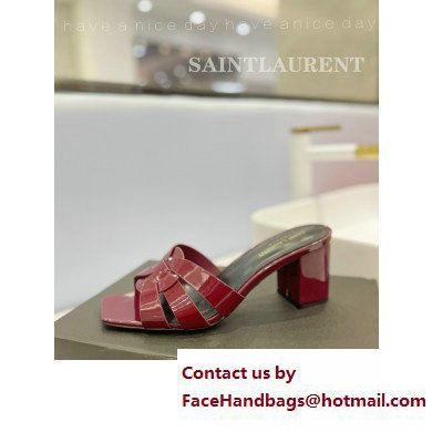 Saint Laurent Heel 6.5cm Tribute Mules Slide Sandals in Patent Leather Burgundy