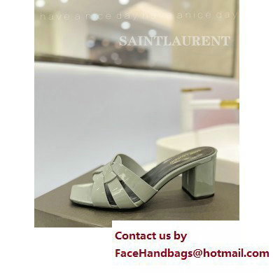 Saint Laurent Heel 6.5cm Tribute Mules Slide Sandals in Patent Leather Gray