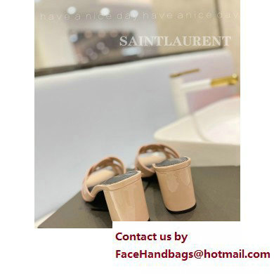 Saint Laurent Heel 6.5cm Tribute Mules Slide Sandals in Patent Leather Nude