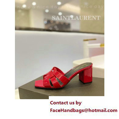 Saint Laurent Heel 6.5cm Tribute Mules Slide Sandals in Patent Leather Red