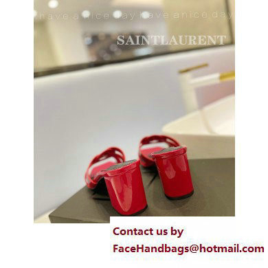 Saint Laurent Heel 6.5cm Tribute Mules Slide Sandals in Patent Leather Red