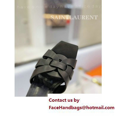 Saint Laurent Heel 6.5cm Tribute Mules Slide Sandals in Smooth Leather Black