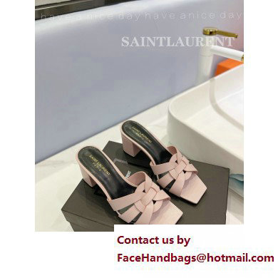 Saint Laurent Heel 6.5cm Tribute Mules Slide Sandals in Smooth Leather Pink