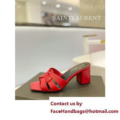 Saint Laurent Heel 6.5cm Tribute Mules Slide Sandals in Smooth Leather Red