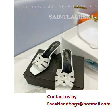 Saint Laurent Heel 6.5cm Tribute Mules Slide Sandals in Smooth Leather White