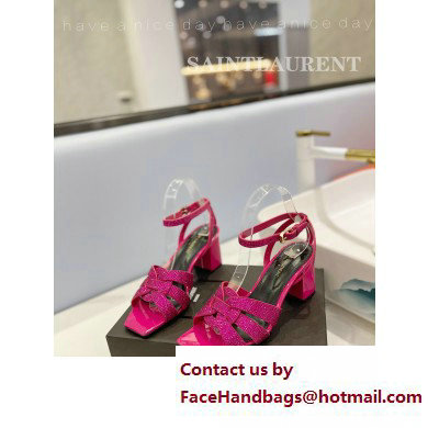 Saint Laurent Heel 6.5cm Tribute Sandals in Crystal Fuchsia