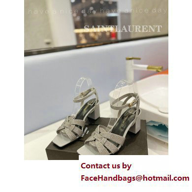 Saint Laurent Heel 6.5cm Tribute Sandals in Crystal Gray