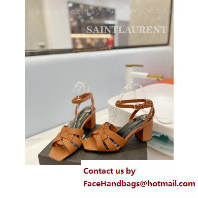 Saint Laurent Heel 6.5cm Tribute Sandals in Smooth Leather Brown